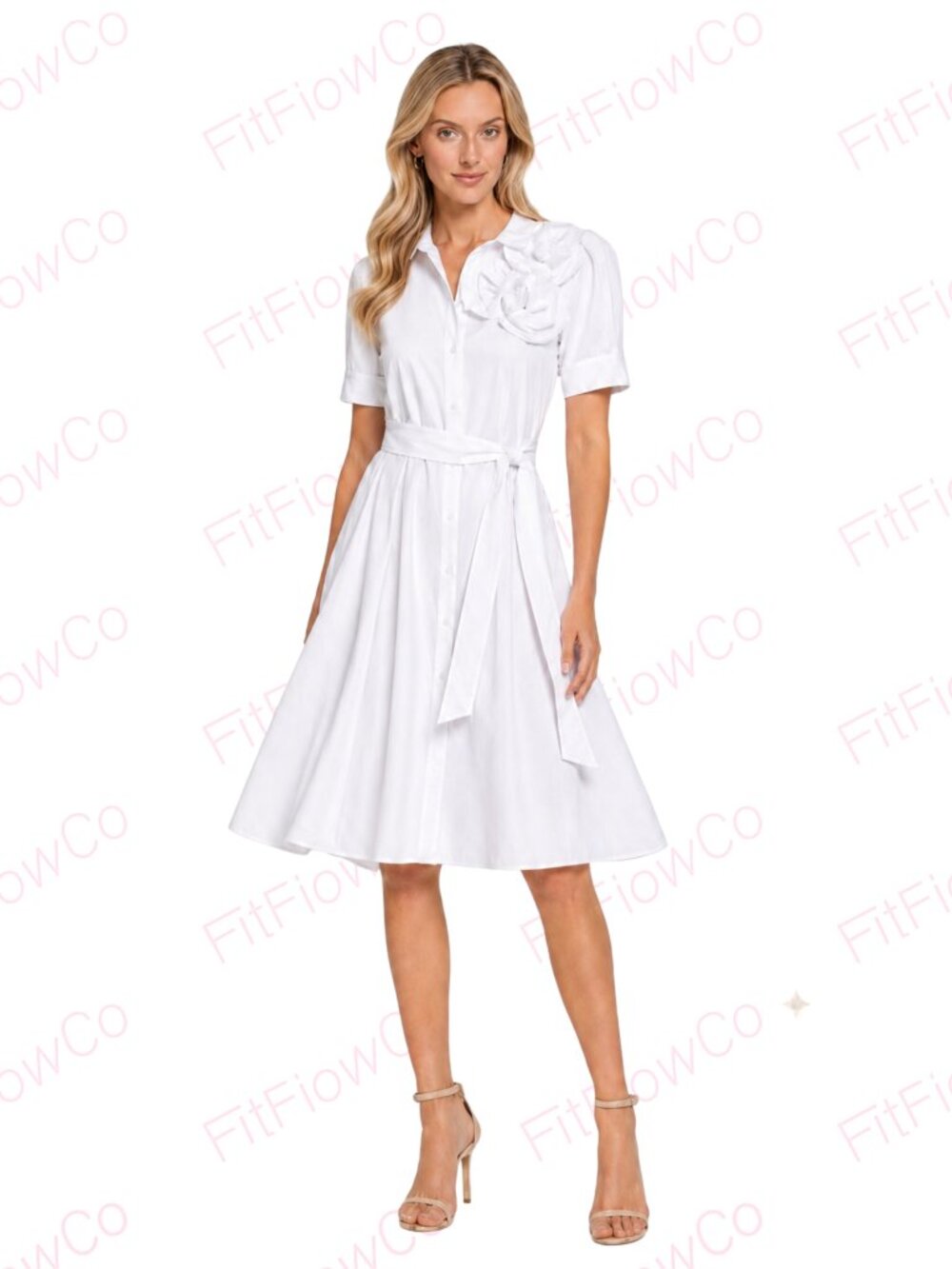Karl Lagerfeld Paris Flower Corsage Shirtdress XS White NWT